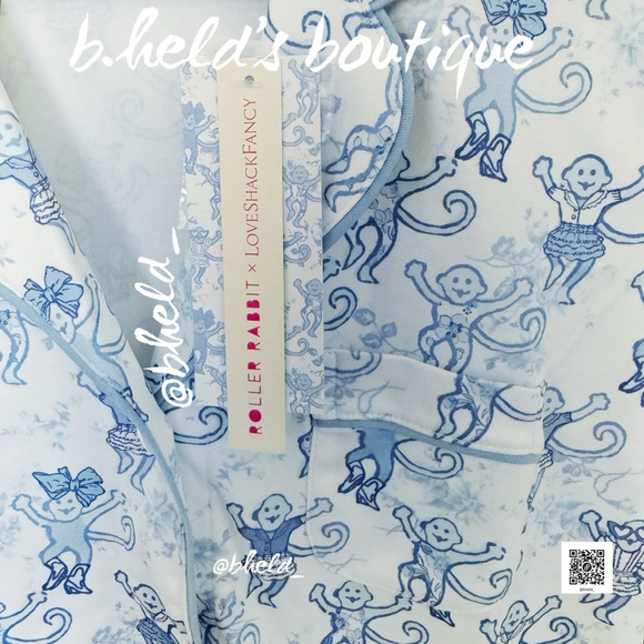 Roller Rabbit x LoveShackFancy Pastiche De Monkey Polo Pajamas in Blue Size XS - Picture 5 of 14